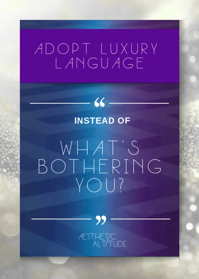 Scenario: adopt luxury language instead of asking What's bothering you?